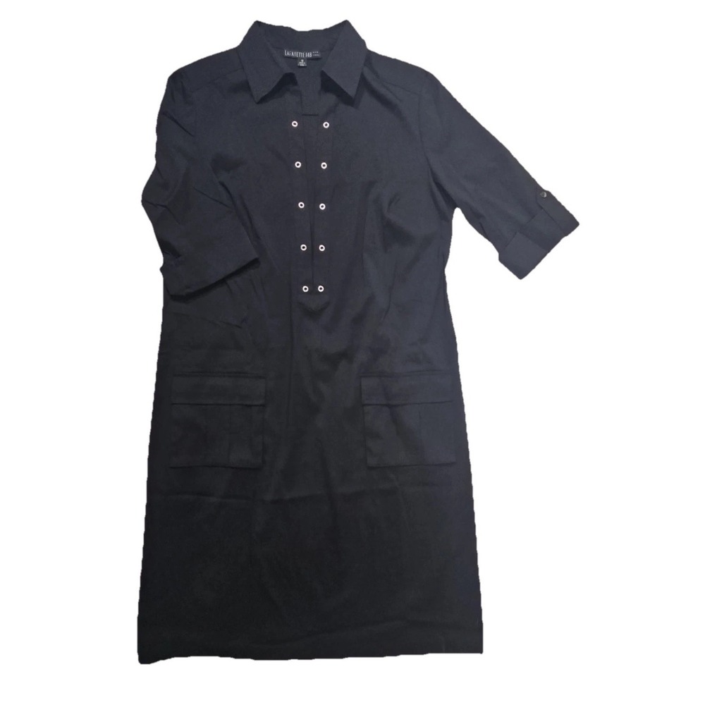 Lafayette 148 Shirt Dress Womens Sz 10 Black Lace Up (ORIGINAL LACE MISSING)